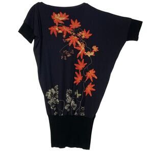 nwot FUZZI Jean Paul Gaultier Dress M ITALY Black Coral-Leaves V-Line Nylon